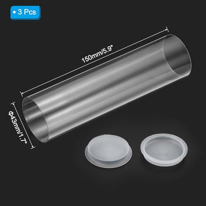 PATIKIL 5.9"L x 1.7"Dia Clear Storage Tubes, 3Pcs PC Plastic Transparent Hollow Round Rigid Tube with Cap for Beads Bath Salt Container Wedding Party Favors