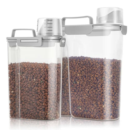 TBMax Pet Food Storage Containers 2 Pack 8-10 Lbs Airtight Dog Food Container Dispenser with Large Spout & Portable Handle, Travel Dog Treat Cat Food Storage Bin Bird Seed Container - color: Light Grey 6+3Qt