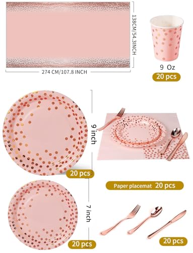 Nkaiso 141Pcs Pink Rose Gold Paper Plates and Napkins Party Supplies for20 - color: Pink and Rose Gold