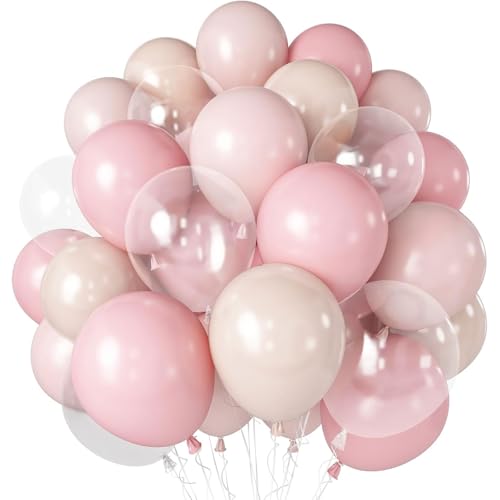 Pink Beige Balloons, 12 inch Light Pink Apricot Balloon with Transparent Clear Baloon for Girl Bridal Baby Shower Wedding Birthday Gender Reveal Party Decorations - color: Pink Clear