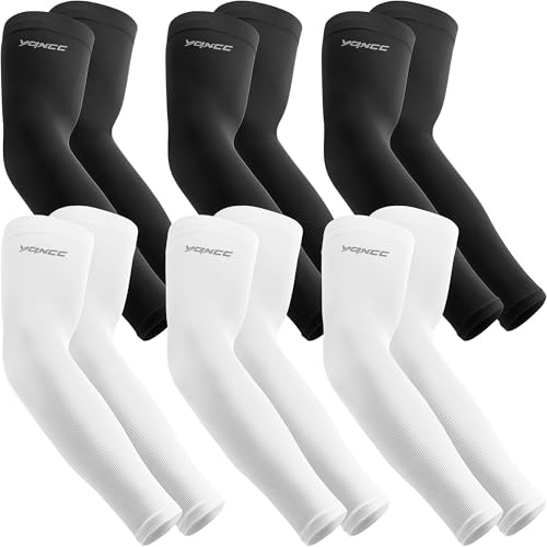 YQXCC 6 Pairs Arm Sleeves UV Sun Protection Sport Compression for Men Women - color: 3 Pairs Black/ 3 Pairs White