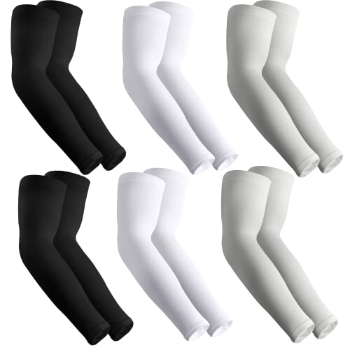 HEGCOIIE UV Sun Protection Arm Sleeves for Men & Women - Tattoo Cover Up - UPF 50 Cooling Sleeve for Golf, Cycling - color: 6 Pairs - Black 2 Pairs & White 2 Pairs & Gray 2 Pairs