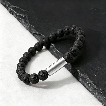 Religious Cross Symbol | Christian Ichthy | Yin Yang Tai Chi 8mm Natural Stone Bead & Cylinder Stainless Steel ID Stretch Bracelet for Men Women - style: Agate-Chai Symbol of Life