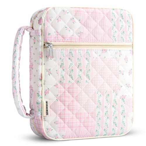 WOBAGMEN Bible Cover Case for Women,Large Bible Tote Bags Organizer Quilted Carrying Case for Girls,Bible Study Supplies Accessories Christian Gifts for Women (Pink Floral pin, M) - color: Pink Floral Pin, size: M