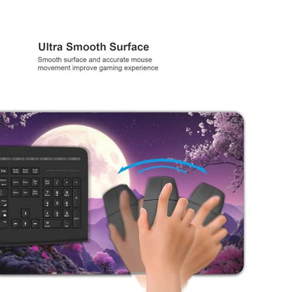 XXL Gaming Mouse Pad 35.4x15.7 Inch, Large Extended Desk Mat | Eastern Moonlit Night design, Non-Slip Rubber Base, Water-Resistant Surface and Stitched Edges for Gaming, Office & Home - color: Cherry Moon