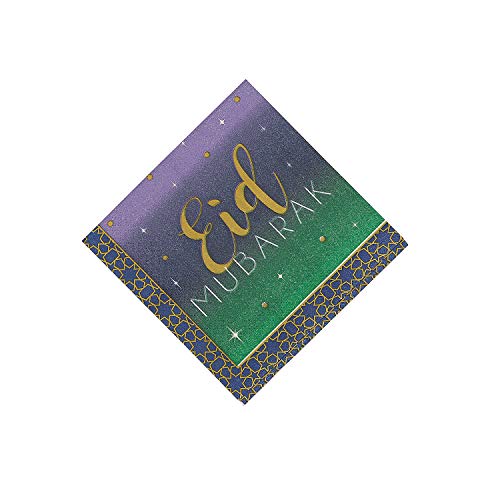 Fun Express - Eid Celebration Beverage Napkins - Party Supplies - Licensed Tableware - Licensed Napkins - 16 Pieces