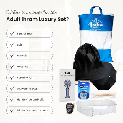 Premium Microfiber Ihram and Ihram Belt with Accessories for Hajj and Umrah Essentials - color: Ihram Accessories