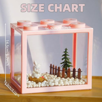 Small Betta Fish Tank, Stackable Mini Aquarium Tank Kit with Aquarium Gravel & Forest Micro Landscape, 0.6 Gallon Acrylic Cube Fish Bowl for Sea Monkeys Shrimp Snails (Pink) - color: Pink
