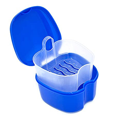 Denture Case, Denture Box with Strainer, Night Cleaner Denture Bath Box for Retainer, Mouthguard, False Teeth, and Denture Cleaning (Dark Blue) - color: Dark Blue