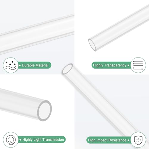 M METERXITY 2-Pack Clear Rigid Acrylic Pipe, 7mm[0.28"] ID x 9mm[0.35"] OD Plastic Round Tube for Water Cooling System/Lamps/Fountains/Aquariums/Display Stand, Acrylic Tubing [305mm/12IN] - size: 7mm ID x 9mm OD