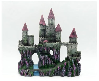 Aquarium Castle Decoration, Pink Tower, Resin Fish Tank Decoration, Medieval Style Landscape Decoration, Fish Tank Landscaping, Aquarium Accessories, 9.3 x 8.9 x 3.5 inches