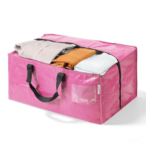WORKPRO 1 Pack Extra Large Moving Bags with Backpack Straps & Handles | Heavy Duty Moving Storage Bags, Pink, Double Zippers for Moving, Dorm, Closet Storage, Travel & Space Saving - color: Pink, size: 1 Pack