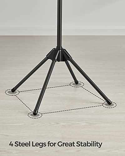 SONGMICS 의류 건조대, 149.9cm(59인치) 접이식 세탁 건조대, 행거용 회전 가능한 팔 3개, 다리 4개, 스테인리스 스틸, 옷 27피스용, 블랙 ULLR510B01 - color: 블랙., style: 1단