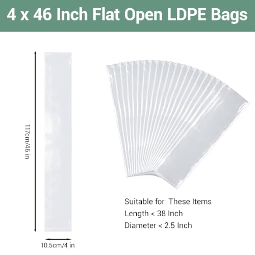 Plastic Sleeves 20 Pack 4 x 46 Inch Clear Poster Bag for Maps Banners 2 Mil | Waterproof Flat Open Poly Bag Long Narrow Storage Tube Bags for Blueprints, Collections, Paintings, Artworks and Umbrellas - size: 4 x 46 Inch