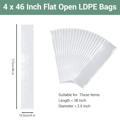 Plastic Sleeves 20 Pack 4 x 46 Inch Clear Poster Bag for Maps Banners 2 Mil | Waterproof Flat Open Poly Bag Long Narrow Storage Tube Bags for Blueprints, Collections, Paintings, Artworks and Umbrellas - size: 4 x 46 Inch