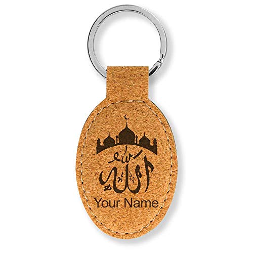 LaserGram Oval Keychain, Allah 2, Personalized Engraving Included (Cork) - color: Cork