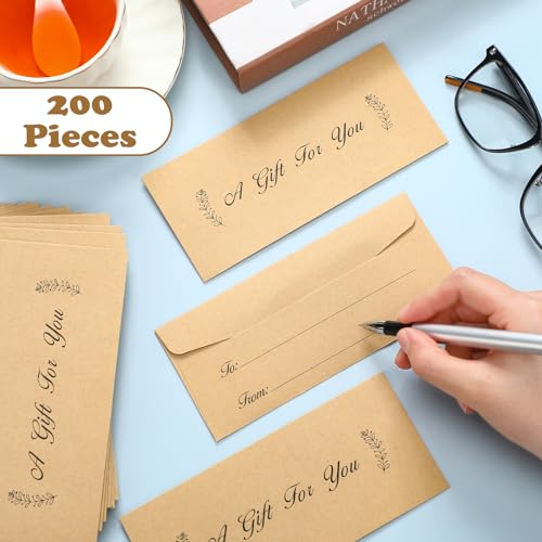 Lincia 200 Pcs Money Envelopes for Cash Gifts Brown Leaves Small Kraft Curency Holder 2.9 x 6.5 Inch Cash Envelopes with Elegance Gift Design for Business Wedding Birthday Party Favor Check Gift - color: Brown, style: Leaves