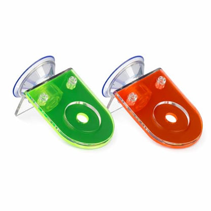 kcrygogo Acrylic Coral Frag Holder with Suction Cups, Single Hole Coral Plug Holder for Reef Tank Aquarium, Fluorescent Green & Fluorescent Red( 2PCS)
