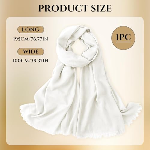 Extra Large Cotton Linen Shawl Wrap for Women, Elegant Scarf with UV Protection Breathable Lightweight Head Cover Hijab - color: White