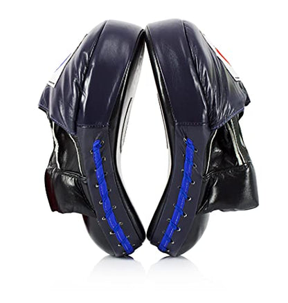 Fairtex FMV9 Contoured Focus Mitts |Striking Accuracy & Protection for Boxing, Muay Thai, Kickboxing |Ergonomic Design, Soft Padding, Secure Fit Leather - color: Black/Blue