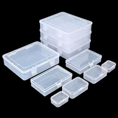 28 Pieces Mixed Sizes Rectangular Clear Plastic Storage Box | Empty Mini Containers, Hinged Lids, For Small Items, Craft Projects - size: Mixed Sizes