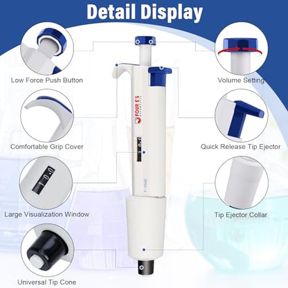 10 mL Micropipette, 1-10 mL Lab Single Channel Micro Pipettes | Adjustable Variable Volume Manual Liquid Pipettor for Liquid, Scientific, School - size: 1-10ml