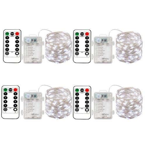 BXROIU 4 Pack Battery Fairy Lights,50 LED Cool White with Remote & Timer - color: 4Pack(3AAA,not included)Cool White