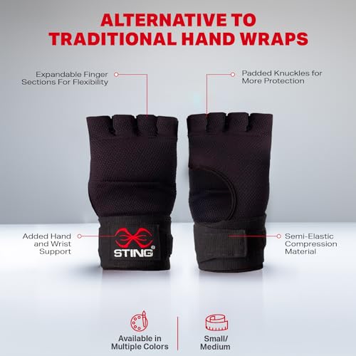 Elastic Quick Wraps by STING | Semi-Elastic Compression Fabric, Padded Knuckle Section, Expandable Finger Panels - color: Black, size: Medium