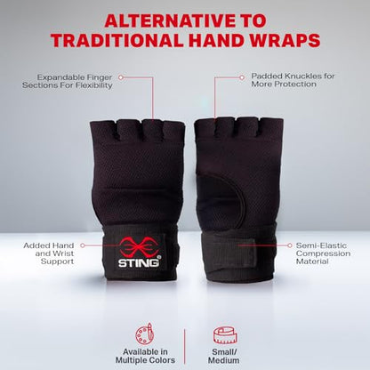 Elastic Quick Wraps by STING | Semi-Elastic Compression Fabric, Padded Knuckle Section, Expandable Finger Panels - color: Black, size: Medium