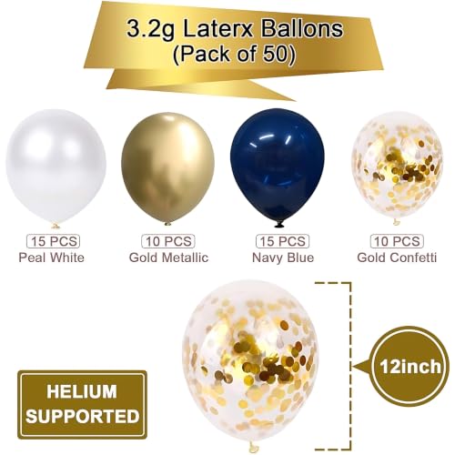 Navy Blue and Gold Balloons, Blue Balloons Birthday Party Decorations