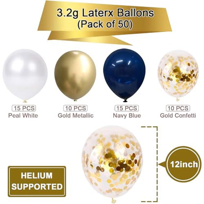 Navy Blue and Gold Balloons, Blue Balloons Birthday Party Decorations