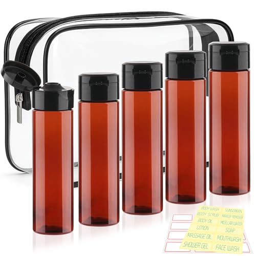 Cosywell 5 Pack Travel Bottles for Toiletries 3.4oz Shampoo Bottles - style: C-3.4oz-Amber