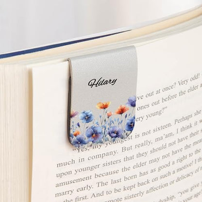 BYFDIY Personalized Magnetic Bookmark Clip Leather Custom Name Watercolor Birth Flower Bookmarks Reading Accessory Gifts for Women Men Book Lovers