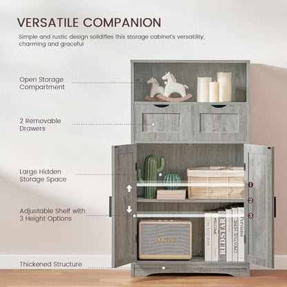 Iwell Storage Cabinet with 2 Drawers & 2 Adjustable Shelves, Kitchen Cabinet, Cupboard, for Living Room, Kitchen, Entryway, Home Office, Grey - color: Grey