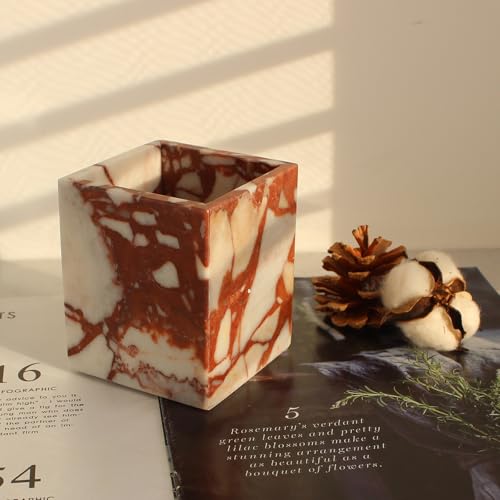 Calacatta Red Marble Toothbrush Holders for Bathroom, Natural Marble Makeup Brush Holder Countertop Organizer - color: Calacatta Red