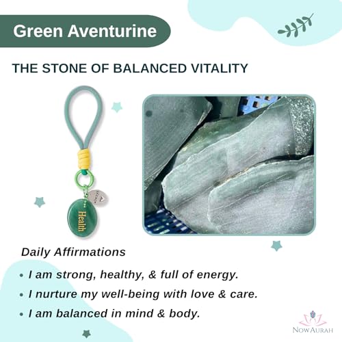 Crystal Keychain Set - Natural Healing Stones with Affirmation Cards- Worry Stone Anxiety Relief Gift - color: Green