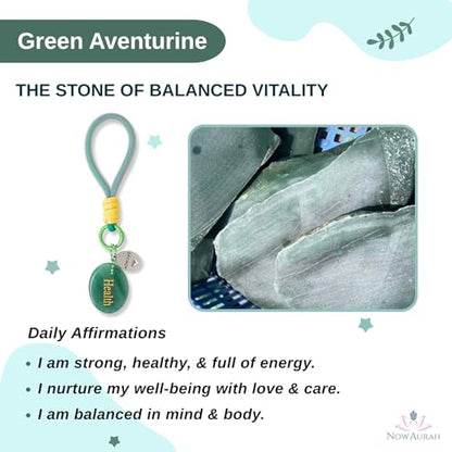 Crystal Keychain Set - Natural Healing Stones with Affirmation Cards- Worry Stone Anxiety Relief Gift - color: Green