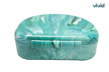 Orthodontic Retainer Case With Hinged Lid Snaps, Portable Denture Cases, Mouthguard Case for Retainer and Dentures (Green Marble)