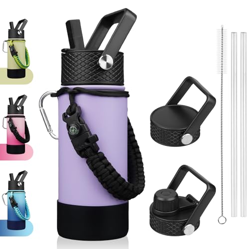 BJPKPK 18oz Insulated Water Bottle with 3 Lids, Straw Lid & Handle - color: Lavender, size: 18 Ounces