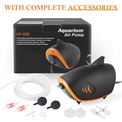HITOP 4W 110GPH Powerful Aquarium Air Pump, Quiet 2-outlets Aquarium Aerator, Adjustable Fish Tank Air Pump with Accessories, for 20-200 Gallon Tank, with ON/Off Button - style: 4W