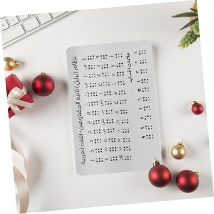 FRCOLOR Braille Alphabet Board Raised Dots for Arabic Letters Beginner Braille Learning Tool for Blind Boy Girl and Adults Tactile Feedback Educational Resource Aluminum