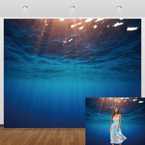 Underwater Backdrop 10x8ft Blue Ocean Sunlight Sea Wave Background for Photography Tropical Under the sea Scene Photo Booth Backdrop Party Decoration Banner Portrait Photo Booth Studio Prop - color: Ocean-6
