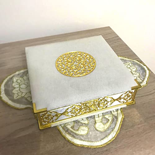 Velvet Covered Quran and Pearl Tasbih in Wooden Decorative Box | Islamic Gift Set | Muslim Eid Ramadan Gift (White) - color: White