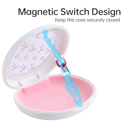 Cute Retainer Case with Silicone Pad, Portable Slim Aligner Case Orthodontic Retainer Box, Denture Storage Container Travel Mouth Guard (Bowknot Cherry) - color: Bowknot Cherry