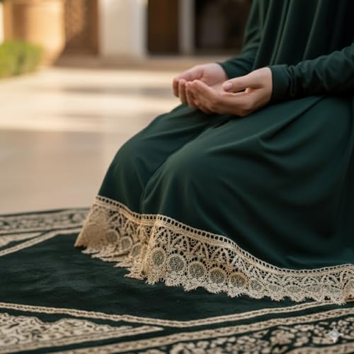 Women's Prayer Dress 2 Pieces Solid Color Plus Long Sleeve | One-Size | Hijab Abaya Suit - color: Dark Green