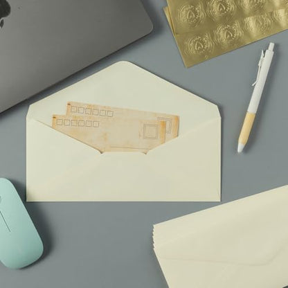 50 Count Cream Color #10 Business Envelope with Stickers, 4.13x9.49 Inches | For Office, Business, Letter Mailing - color: Cream Color