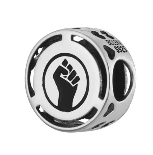 Inspirational Words Symbols 925 Sterling Silver Charm Bead For Pandora & Similar Charm Bracelets or Necklaces - color: BLM Black Lives Matter