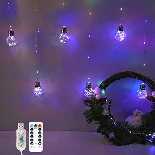 Wishing Ball Curtain Lights, 8 Modes 200 LED Window USB Fairy Firefly Twinkle Globe Timer String Lights with Remote for BedroomWedding Party Christmas Decoration (Colorful) - color: Colorful