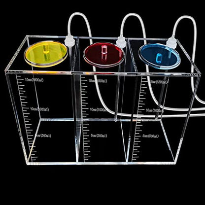 Liquid srorage Bucket Made of acryli,Reservoir dosing Container,Aquarium Air Pump Accessories,dosing Pump Liquid containers of Three-Grid(Total Capacity 4.5L/1.19gal Yellow red Blue lid) - size: 4.5L 3grid yellow red blue lid
