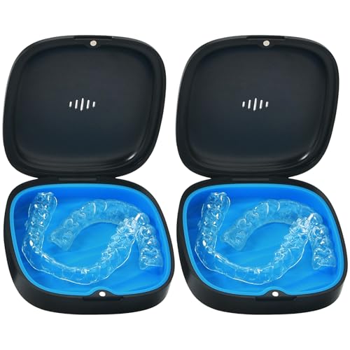 2 Pack Retainer Case Slim Aligner Case with Vent Holes Removable Inner Tray Silicone for Easy Cleaning Orthodontic Storage Box Secure Magnetic Closure for Travel (2Pack Black Blue) - color: 2Pack Black Blue